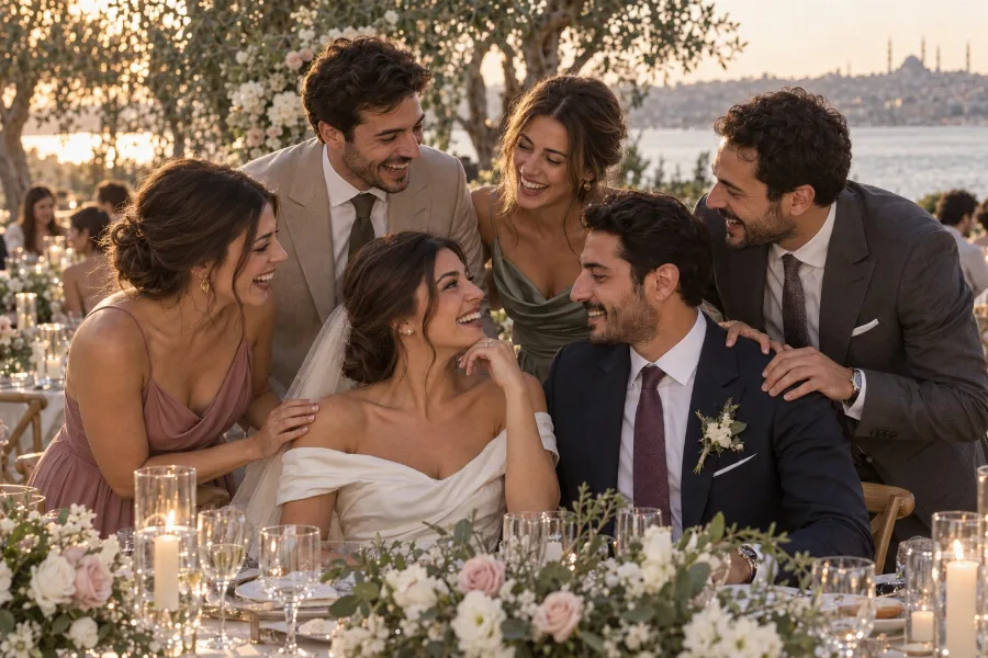 Arkadaşlarla kutlama · kurgusal tanıtım fotoğrafı